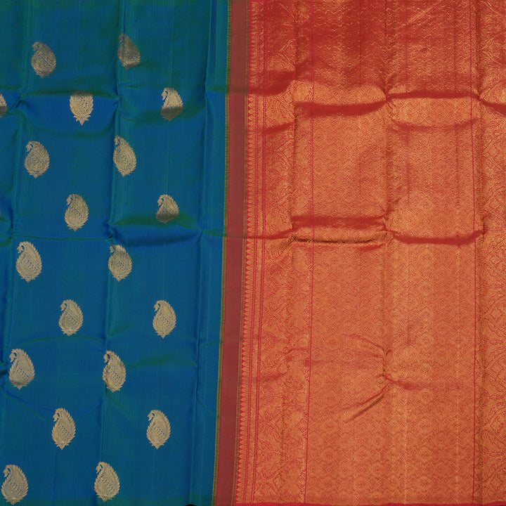 Hayagrivas Handloom Pure Kanjivaram Silk Saree in Vibrant Peacock blue KBE20D5-2