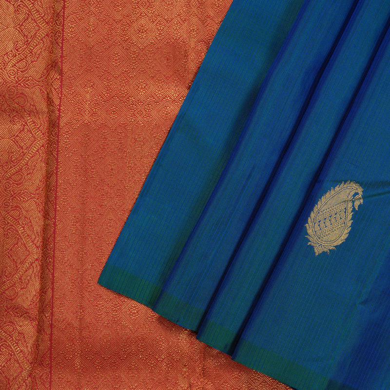 Hayagrivas Handloom Pure Kanjivaram Silk Saree in Vibrant Peacock blue KBE20D5-2