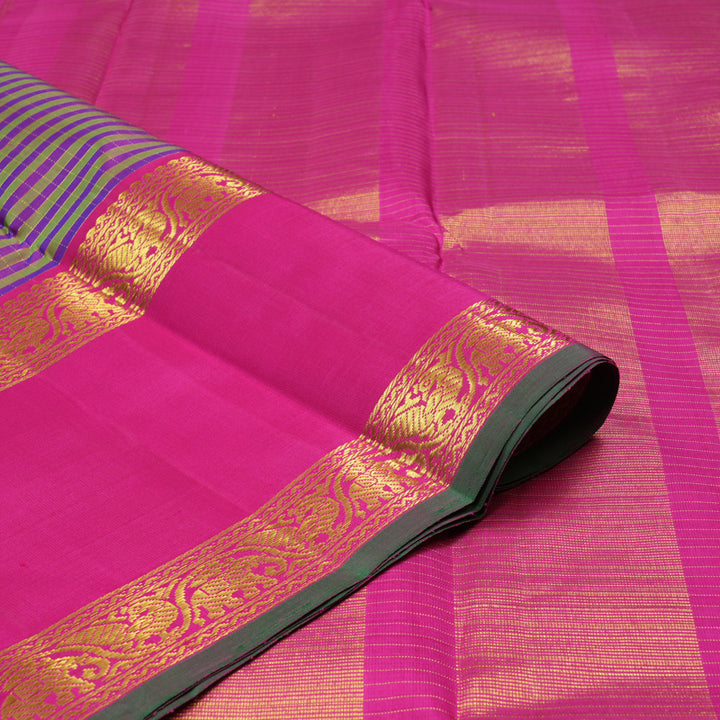 Hayagrivas Green With Purple Handloom Kanjivaram Silk Saree with Pink Border KBE20D6-1