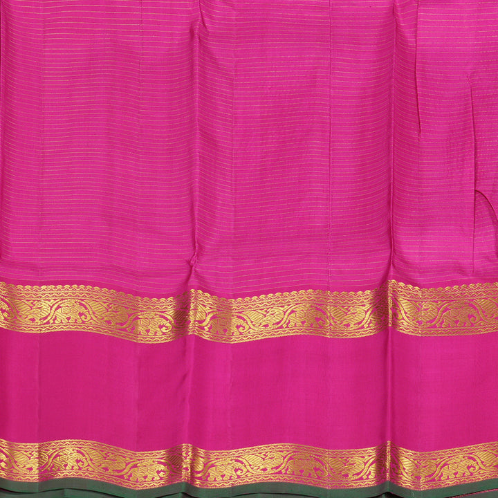 Hayagrivas Green With Purple Handloom Kanjivaram Silk Saree with Pink Border KBE20D6-1