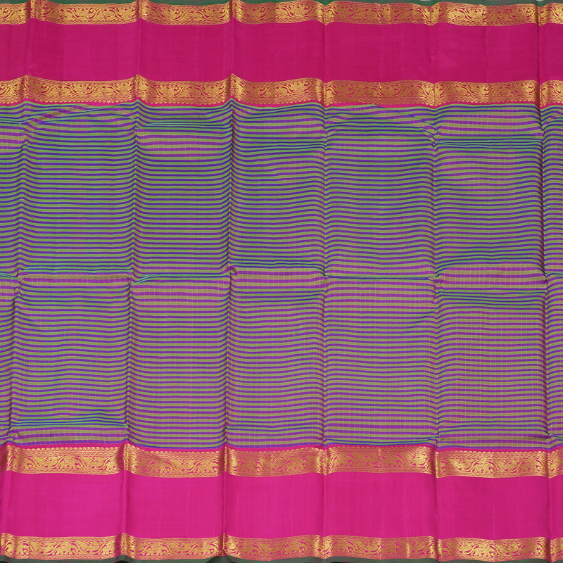 Hayagrivas Green With Purple Handloom Kanjivaram Silk Saree with Pink Border KBE20D6-1