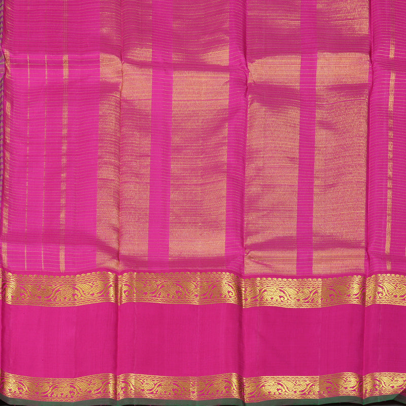 Hayagrivas Green With Purple Handloom Kanjivaram Silk Saree with Pink Border KBE20D6-1