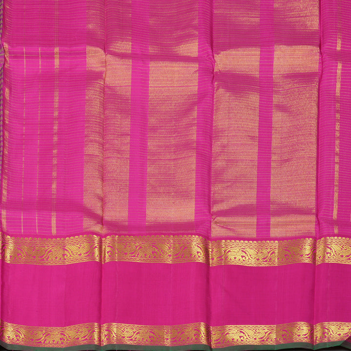 Hayagrivas Green With Purple Handloom Kanjivaram Silk Saree with Pink Border KBE20D6-1