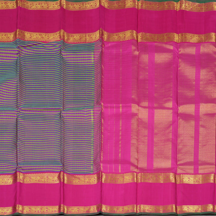 Hayagrivas Green With Purple Handloom Kanjivaram Silk Saree with Pink Border KBE20D6-1