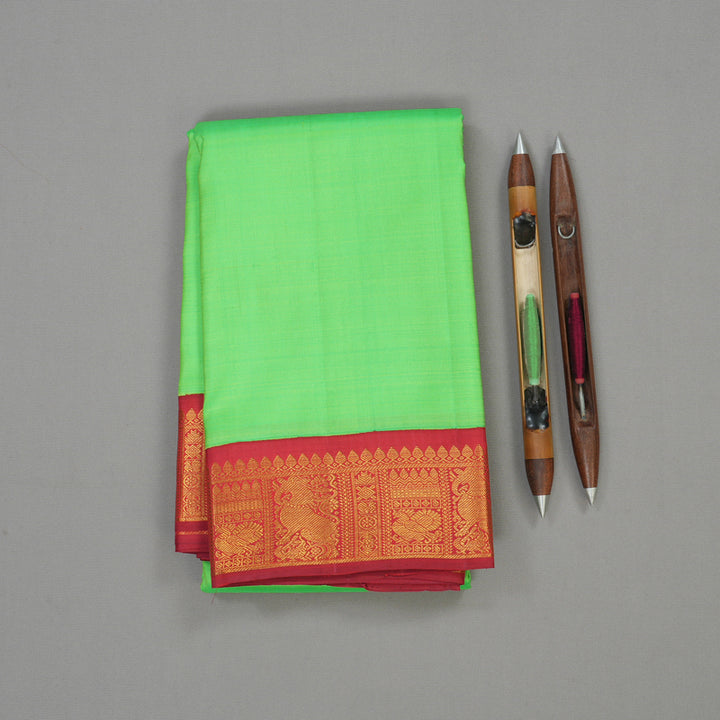 Hayagrivas Handloom Fluorescent Green Kanjivaram Silk Saree with Maroon Border KBE20D8-3