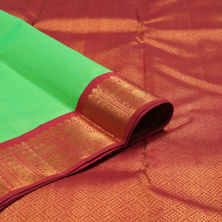 Hayagrivas Handloom Fluorescent Green Kanjivaram Silk Saree with Maroon Border KBE20D8-3