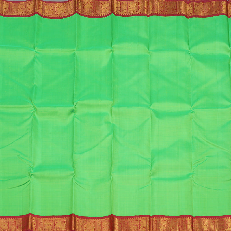 Hayagrivas Handloom Fluorescent Green Kanjivaram Silk Saree with Maroon Border KBE20D8-3