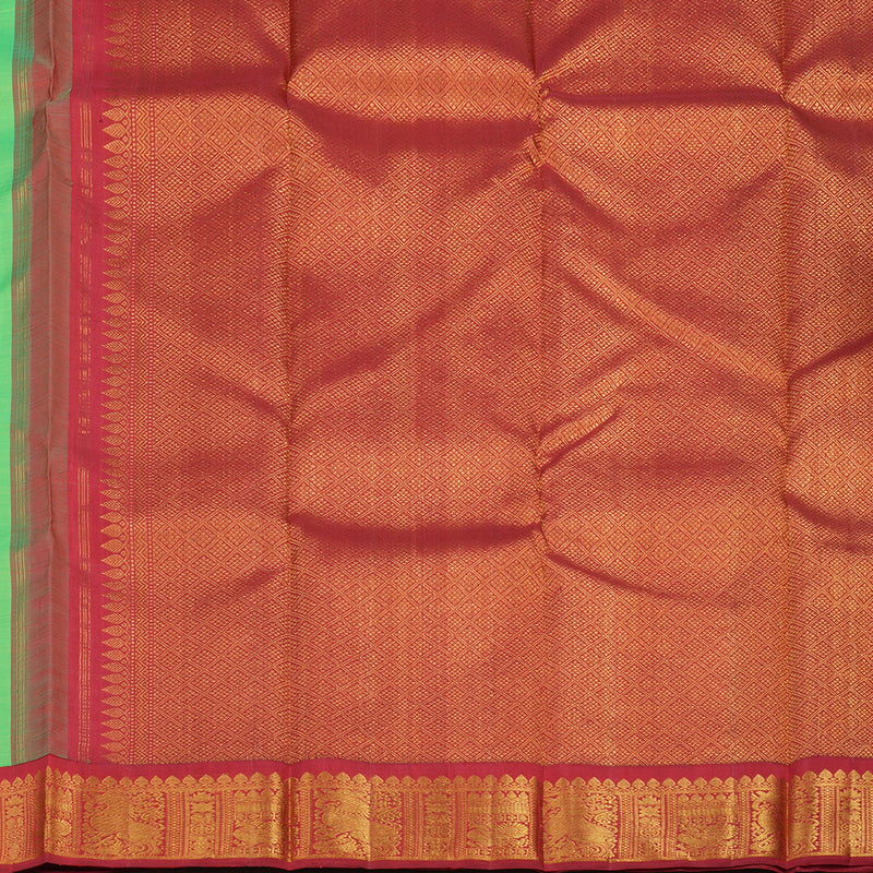 Hayagrivas Handloom Fluorescent Green Kanjivaram Silk Saree with Maroon Border KBE20D8-3