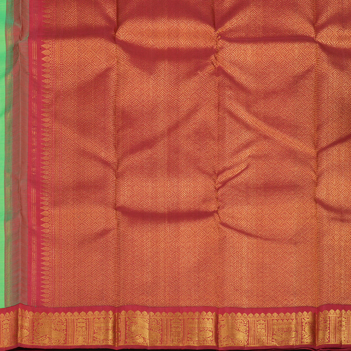 Hayagrivas Handloom Fluorescent Green Kanjivaram Silk Saree with Maroon Border KBE20D8-3