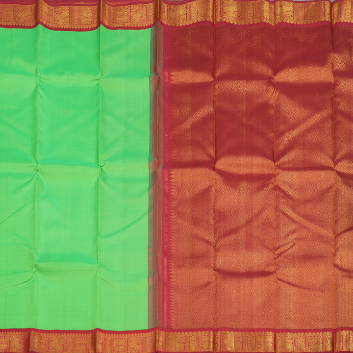 Hayagrivas Handloom Fluorescent Green Kanjivaram Silk Saree with Maroon Border KBE20D8-3
