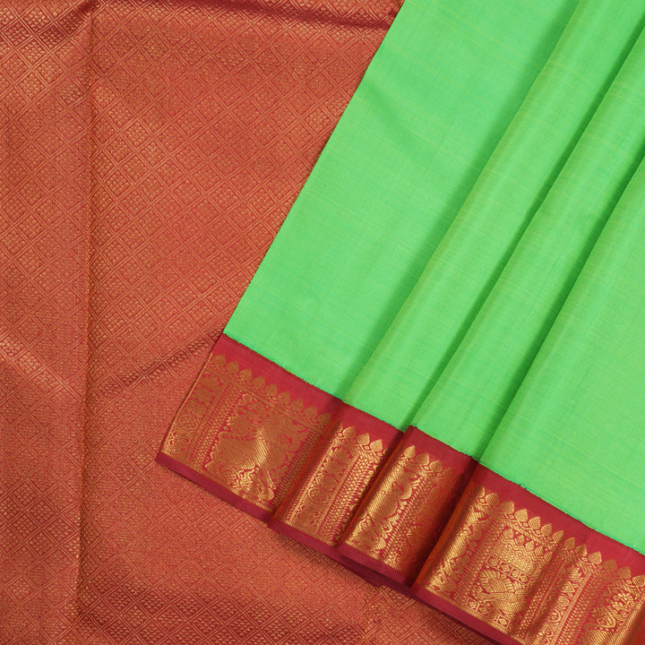Hayagrivas Handloom Fluorescent Green Kanjivaram Silk Saree with Maroon Border KBE20D8-3