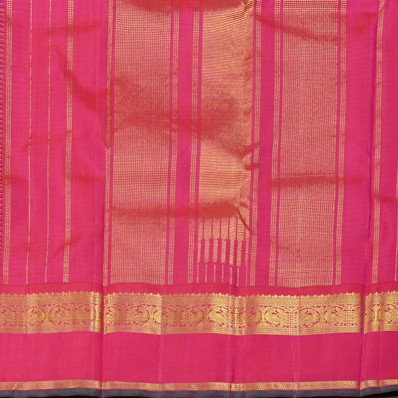 Hayagrivas Multi Colour Checks Handloom Kanjivaram Silk Saree with Reddish Pink Border KBE20D9-1
