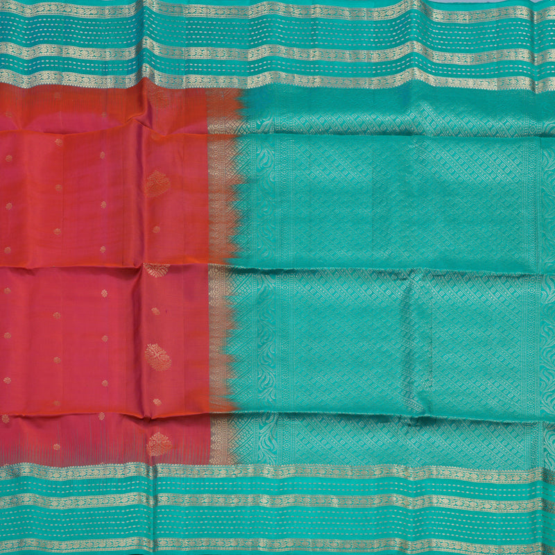 Hayagrivas Orangish-Pink Handloom Soft Silk Saree KBE2102A4-1
