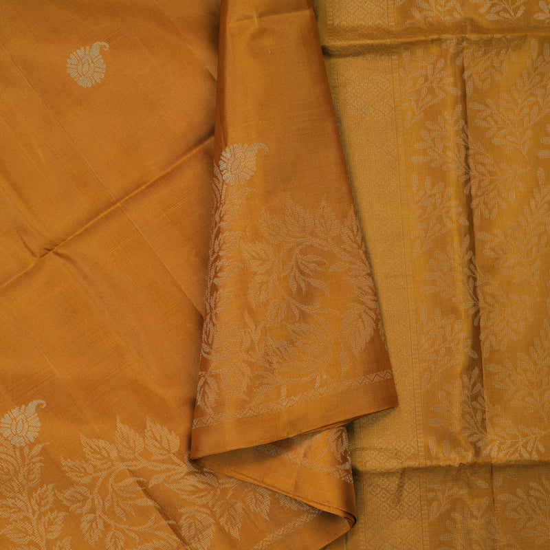 Hayagrivas Mustard Yellow Handloom Soft Silk Saree KBE2106A16-1