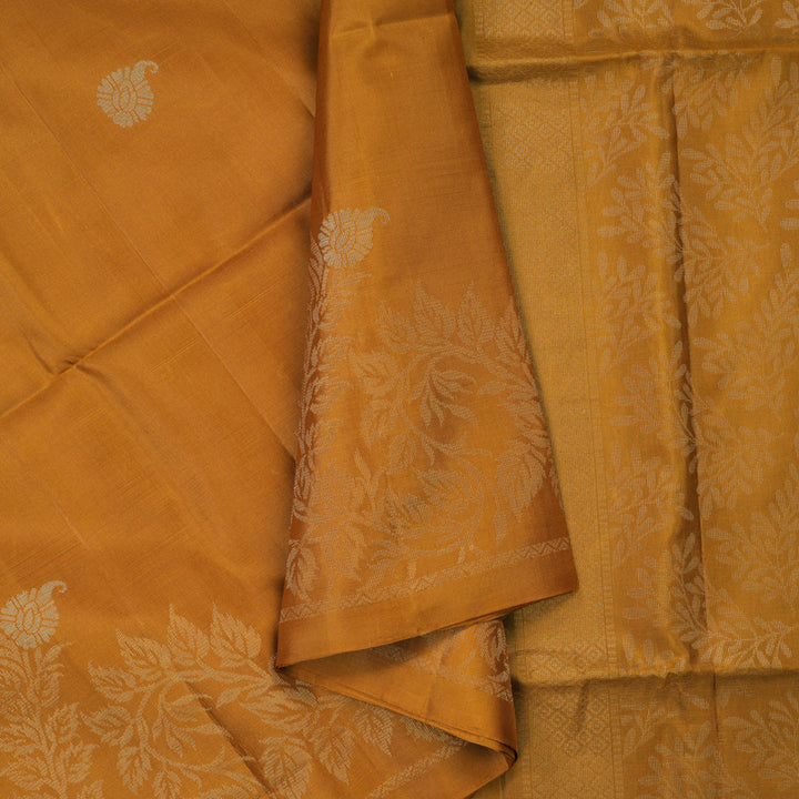 Hayagrivas Mustard Yellow Handloom Soft Silk Saree KBE2106A16-1