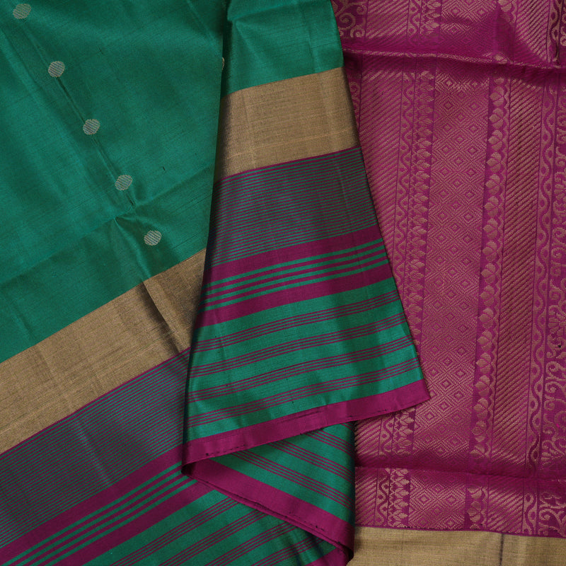 Hayagrivas Peacock Green Pure Soft Silk Saree KBE2106A19-1