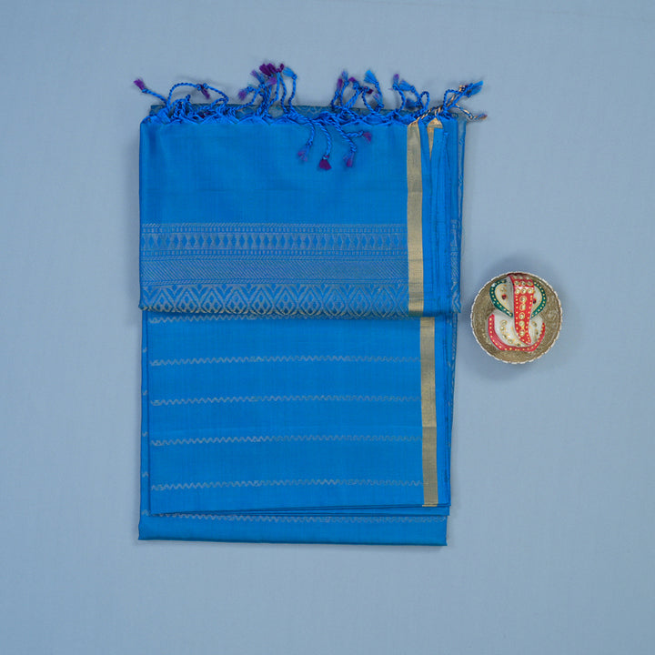 Hayagrivas Ananda Blue Handloom Soft Silk Saree KBE2106A36-2