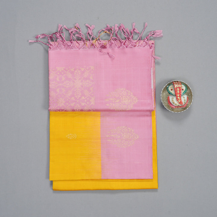 Hayagrivas Yellow Handloom Soft Silk Saree KBE2106A58-5