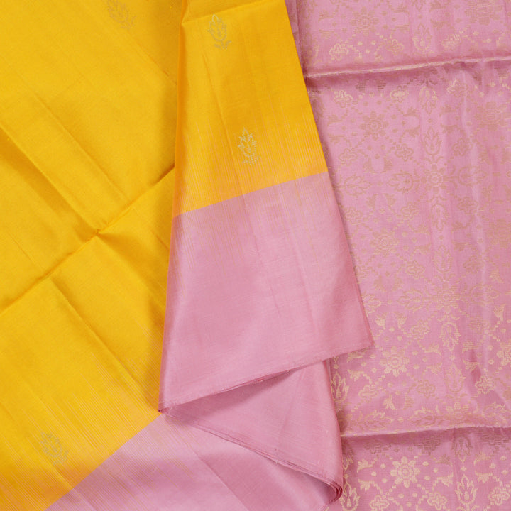 Hayagrivas Yellow Handloom Soft Silk Saree KBE2106A58-5