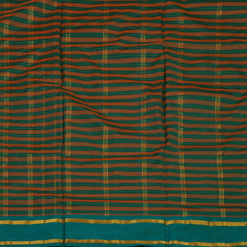 Hayagrivas Handloom Orange & Green Stripes Ten Yards Silk Saree KBE2109A1-2