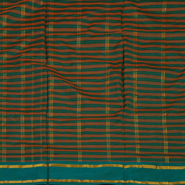 Hayagrivas Handloom Orange & Green Stripes Ten Yards Silk Saree KBE2109A1-2