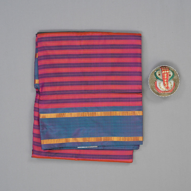 Hayagrivas Handloom Multicolour Stripes Ten Yards Silk Saree KBE2109A1-3