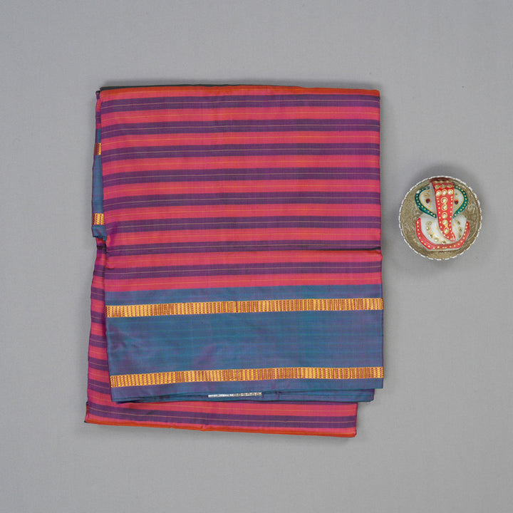 Hayagrivas Handloom Multicolour Stripes Ten Yards Silk Saree KBE2109A1-3