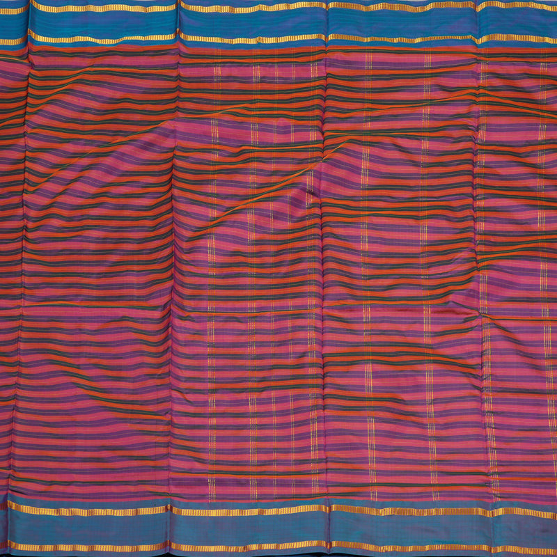 Hayagrivas Handloom Multicolour Stripes Ten Yards Silk Saree KBE2109A1-3
