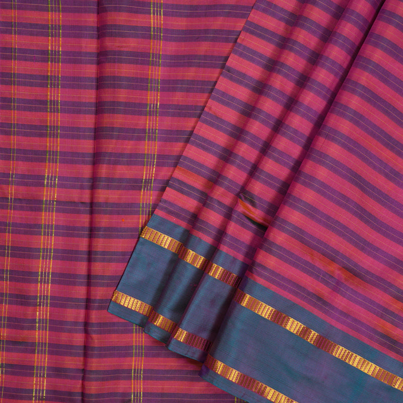 Hayagrivas Handloom Multicolour Stripes Ten Yards Silk Saree KBE2109A1-3