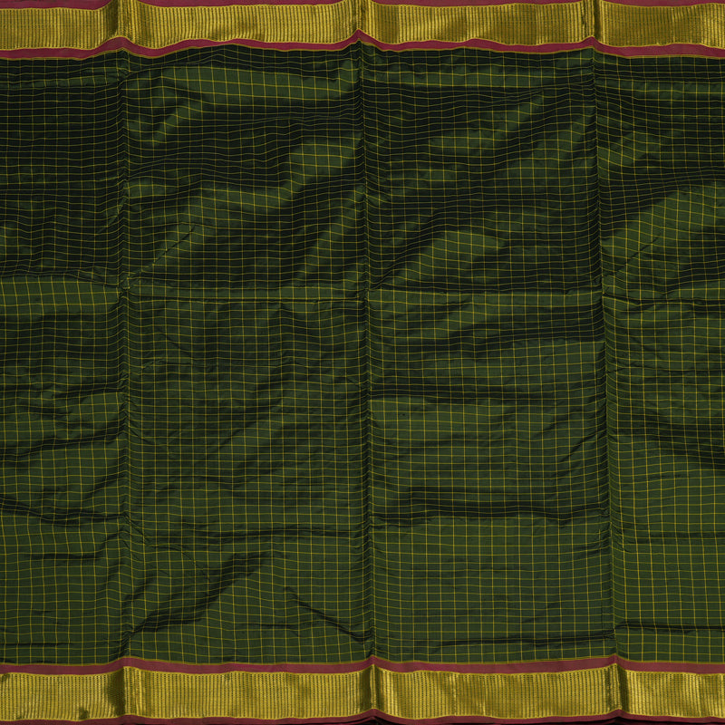 Hayagrivas Handloom Mehandi Green Ten Yards Silk Saree KBE2109A3-1