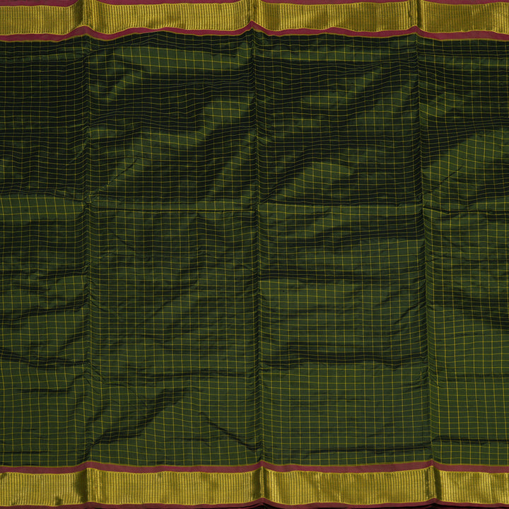 Hayagrivas Handloom Mehandi Green Ten Yards Silk Saree KBE2109A3-1
