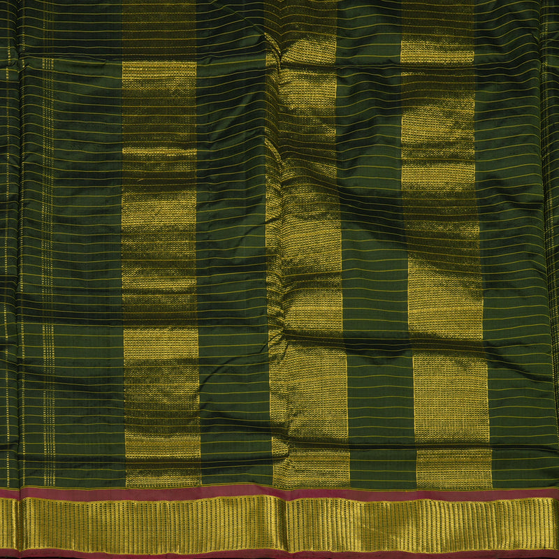 Hayagrivas Handloom Mehandi Green Ten Yards Silk Saree KBE2109A3-1