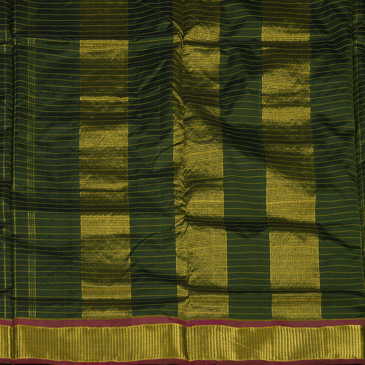 Hayagrivas Handloom Mehandi Green Ten Yards Silk Saree KBE2109A3-1