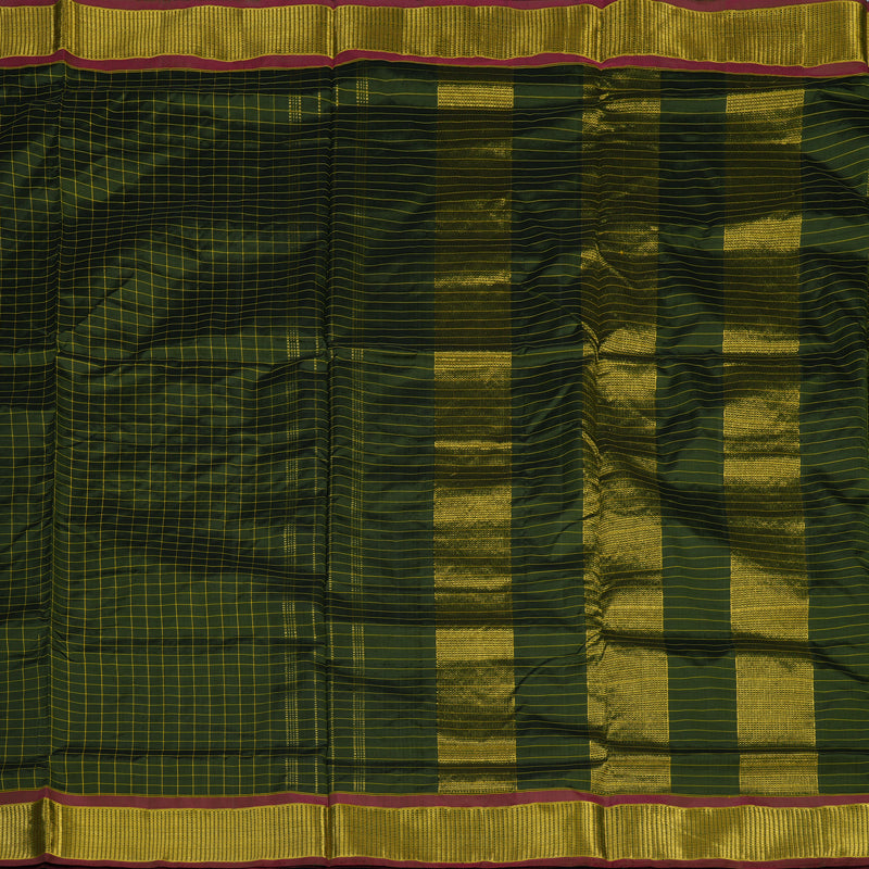 Hayagrivas Handloom Mehandi Green Ten Yards Silk Saree KBE2109A3-1