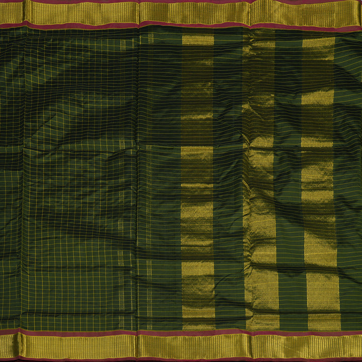 Hayagrivas Handloom Mehandi Green Ten Yards Silk Saree KBE2109A3-1