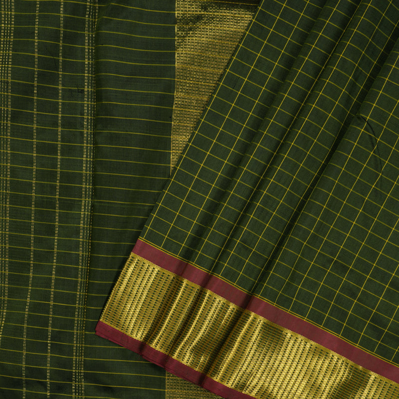 Hayagrivas Handloom Mehandi Green Ten Yards Silk Saree KBE2109A3-1