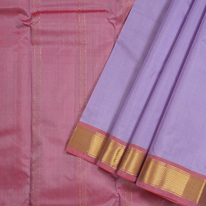 Hayagrivas Lavender Handloom Kanjivaram Silk Saree with Baby Pink Border KBE210D1-10
