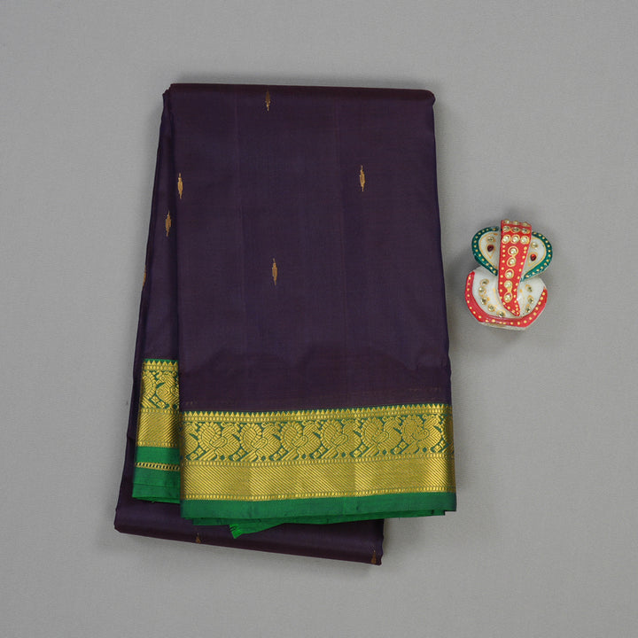 Hayagrivas Dark Purple Handloom Kanjivaram Silk Saree with Green Border KBE210D1-12