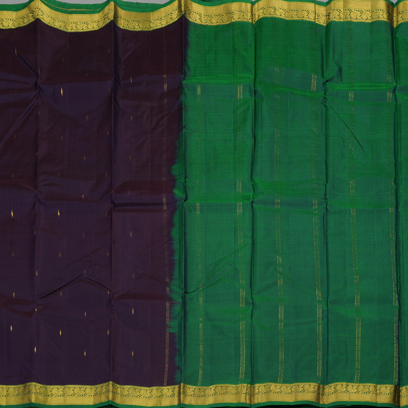 Hayagrivas Dark Purple Handloom Kanjivaram Silk Saree with Green Border KBE210D1-12