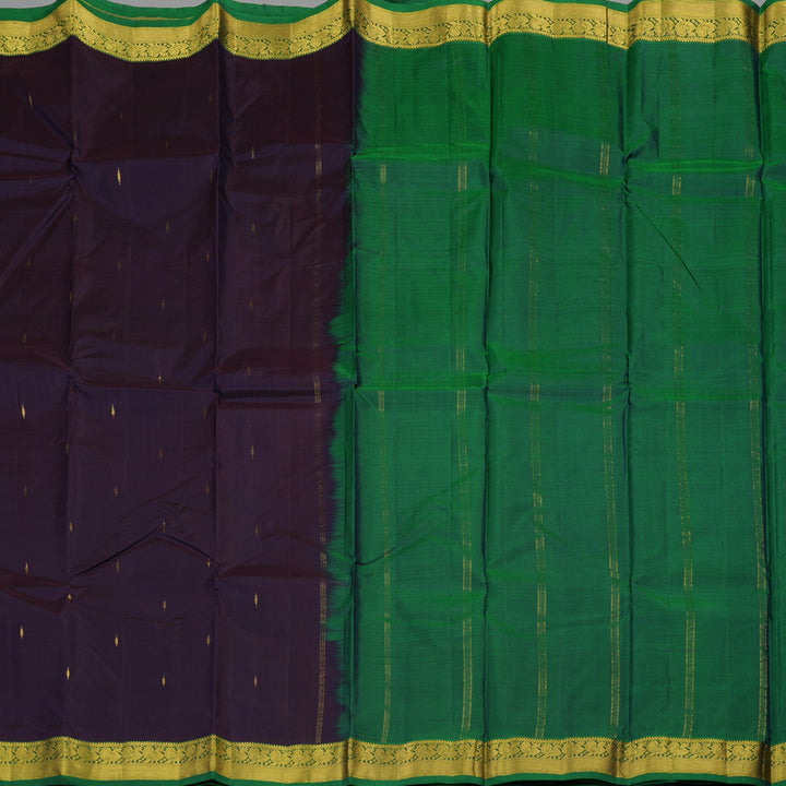 Hayagrivas Dark Purple Handloom Kanjivaram Silk Saree with Green Border KBE210D1-12