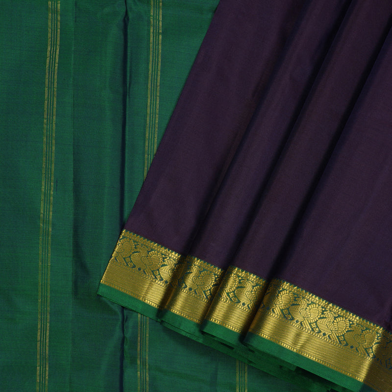 Hayagrivas Dark Purple Handloom Kanjivaram Silk Saree with Green Border KBE210D1-12