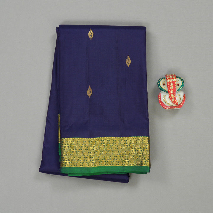 Hayagrivas Dark Blue Handloom Kanjivaram Silk Saree with Peacock Green Border KBE210D1-3