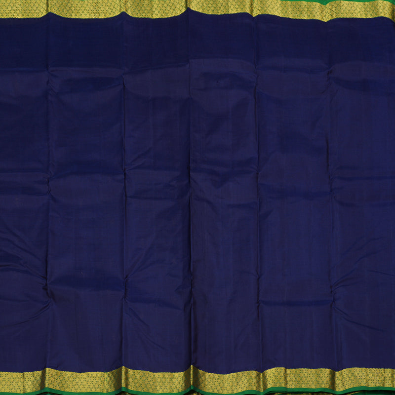 Hayagrivas Dark Blue Handloom Kanjivaram Silk Saree with Peacock Green Border KBE210D1-3
