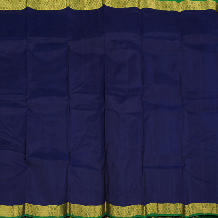 Hayagrivas Dark Blue Handloom Kanjivaram Silk Saree with Peacock Green Border KBE210D1-3
