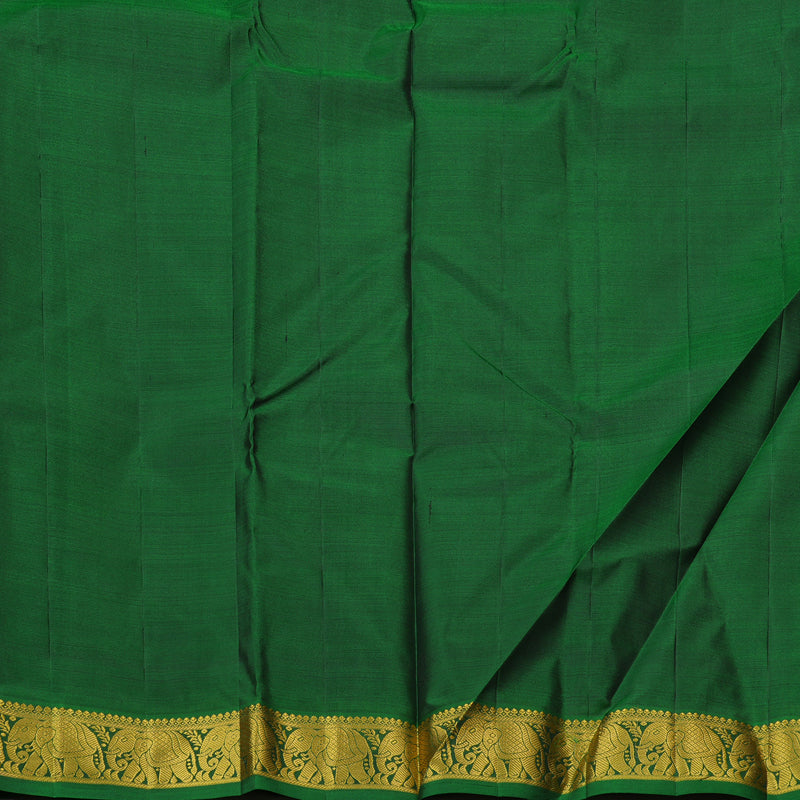Hayagrivas Dark Brown Handloom Kanjivaram Silk Saree with Dark Green Border KBE210D1-9