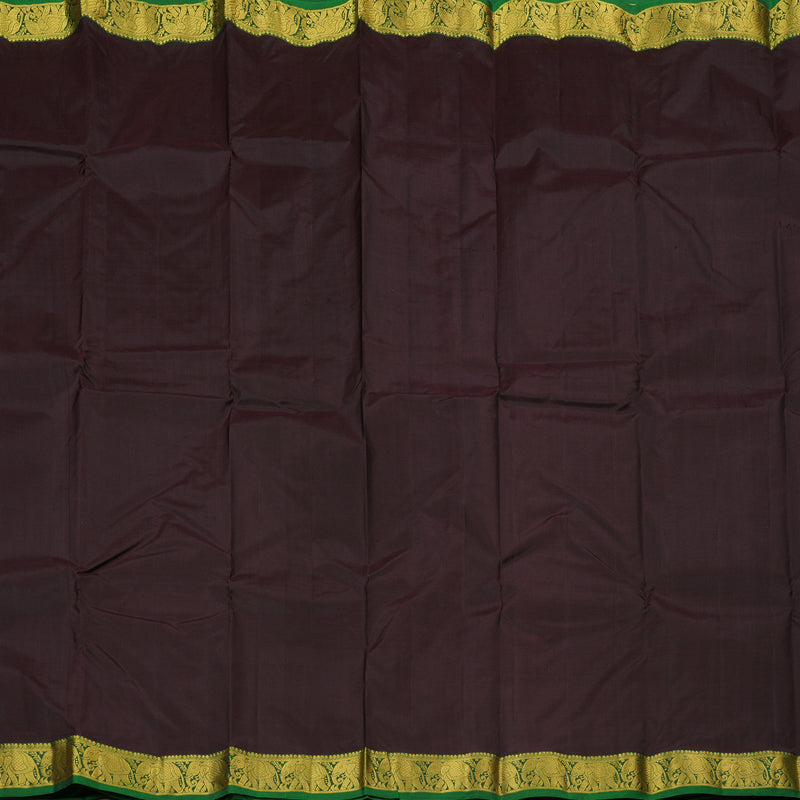 Hayagrivas Dark Brown Handloom Kanjivaram Silk Saree with Dark Green Border KBE210D1-9