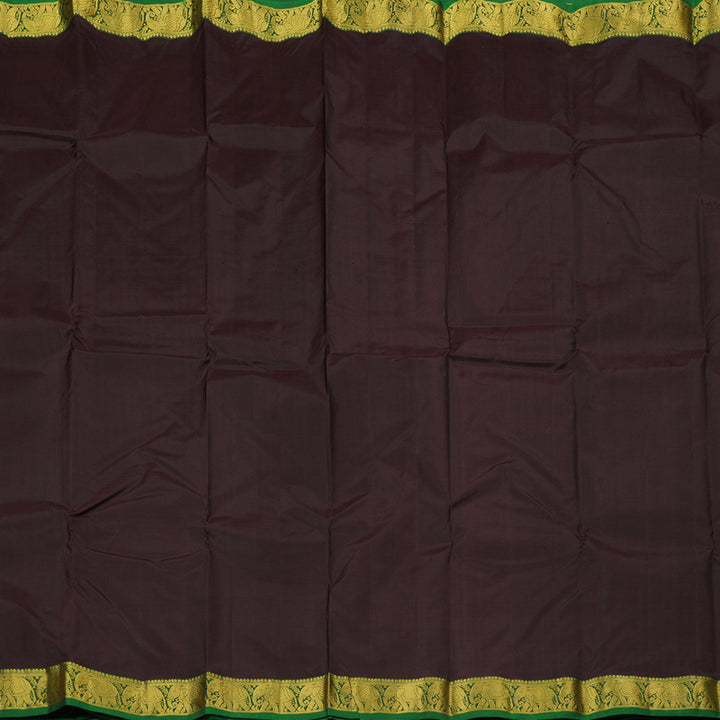 Hayagrivas Dark Brown Handloom Kanjivaram Silk Saree with Dark Green Border KBE210D1-9