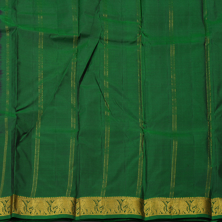 Hayagrivas Dark Brown Handloom Kanjivaram Silk Saree with Dark Green Border KBE210D1-9