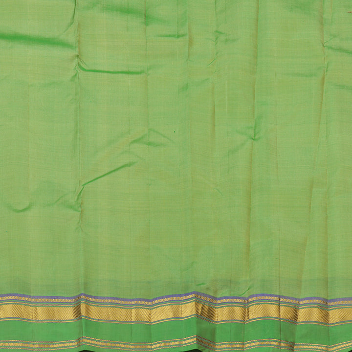 Hayagrivas Half White Handloom Kanjivaram Silk Saree with Light Green Border KBE210D2-4