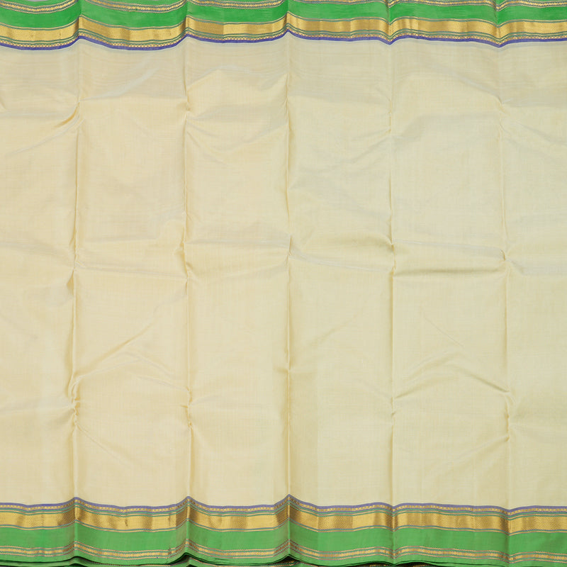 Hayagrivas Half White Handloom Kanjivaram Silk Saree with Light Green Border KBE210D2-4